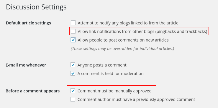 Disable pingbacks and trackbacks in wordpress