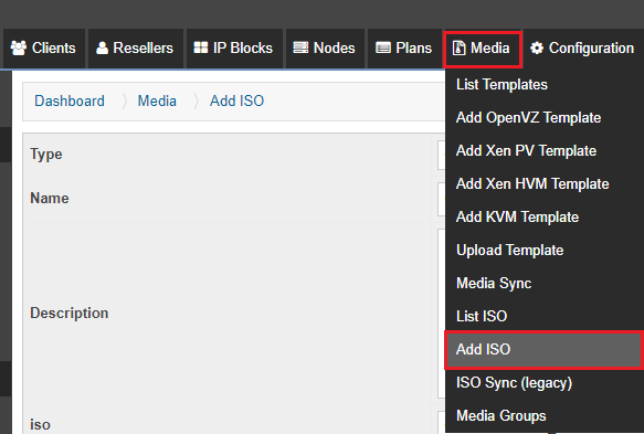 Add ISO to SolusVM