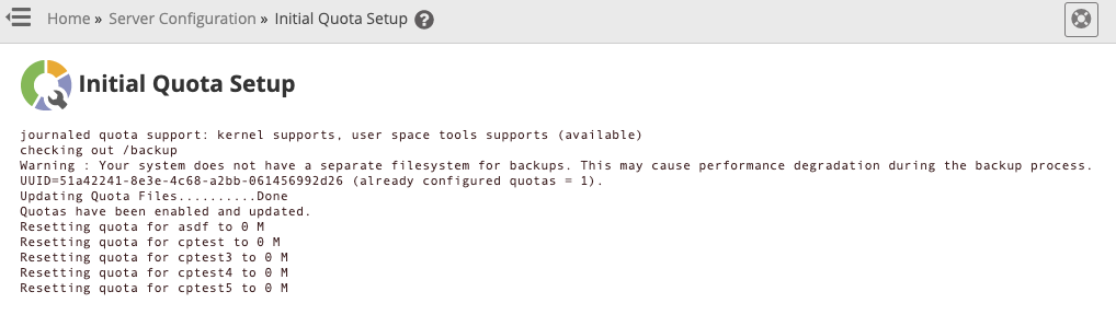 Enable quotas on servers using the XFS filesystem: Initial quota setup