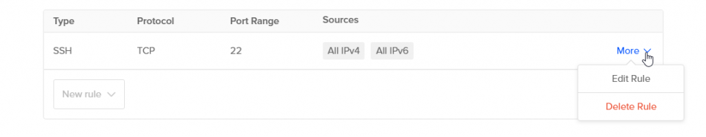 Edit firewall for a DigitalOcean droplet: Edit or Delete rules