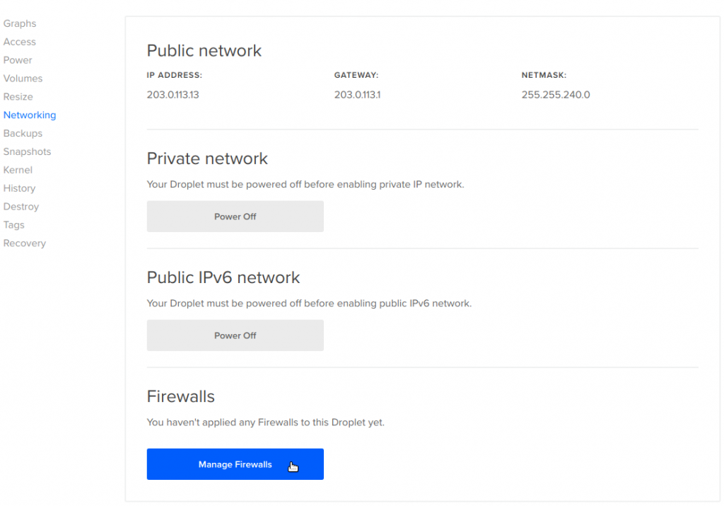 View firewall for a DigitalOcean droplet: