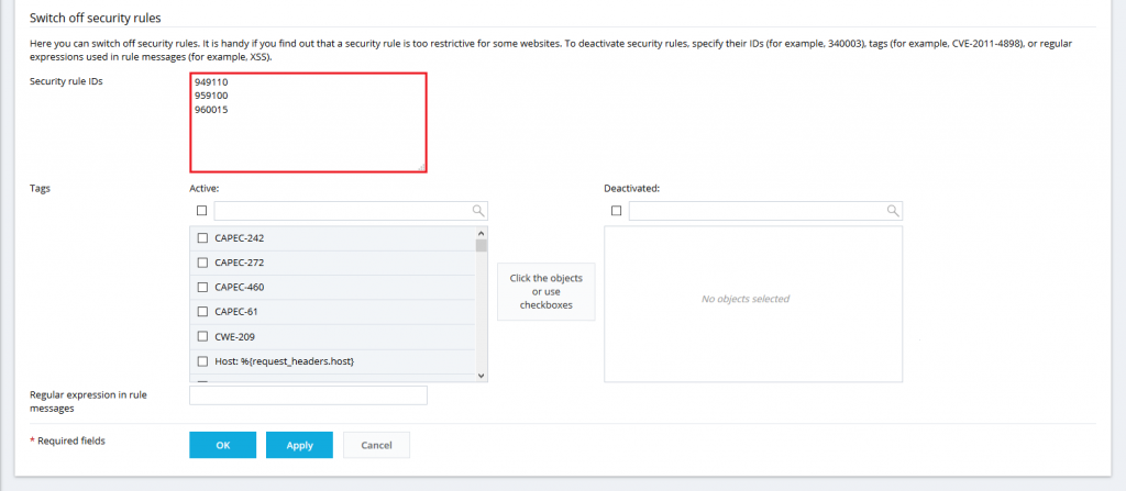 How to disable specific ModSecurity rules in Plesk: by rule IDs