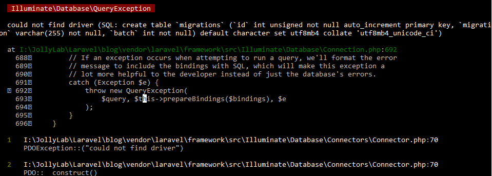 Laravel error illuminate database queryexception 