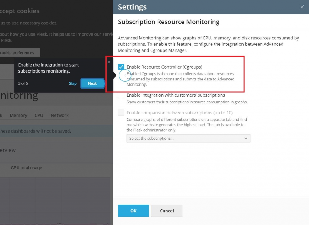 Enable CGroups for Advanced Monitoring in Plesk