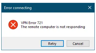 "Error 721" error message establishing a VPN connection