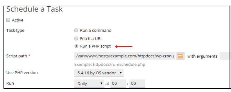 Running a Cron job via Scheduled Tasks in Plesk fails