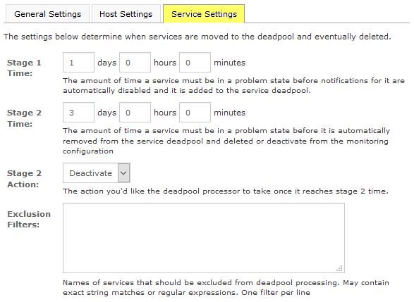 Deadpool in Nagios XI: Service Settings