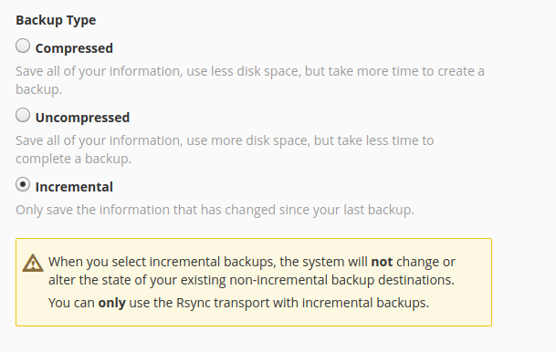 cpanel incremental backups