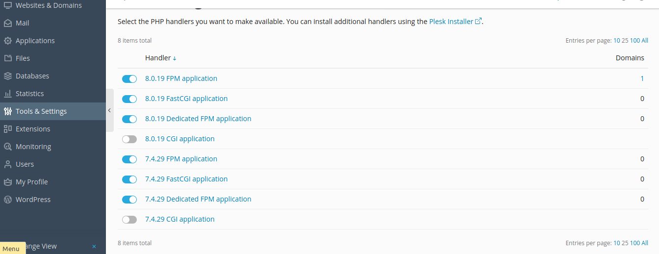 php max input vars plesk