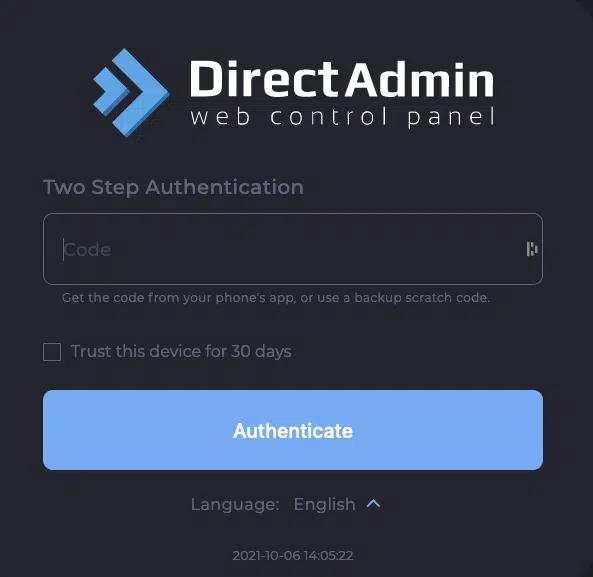 2 factor authentication directadmin