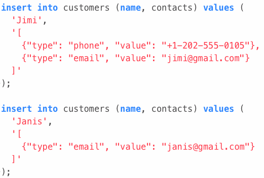 postgres json array of objects