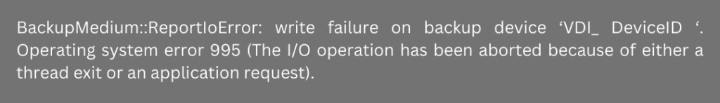 SQL Server Backup Operating System Error 995