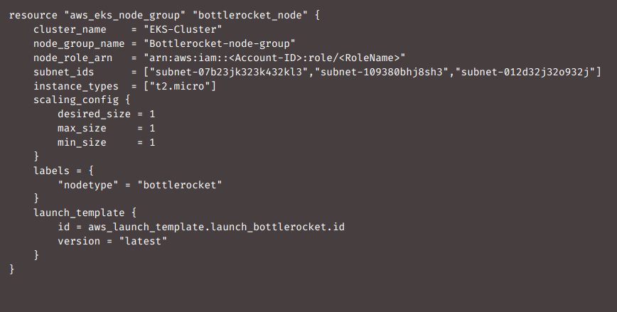 Spin up Bottlerocket node in EKS 