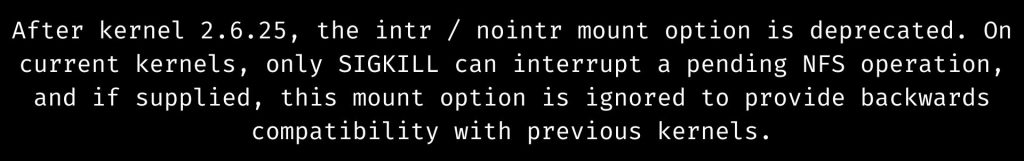 nfs deprecated parameter 'intr'