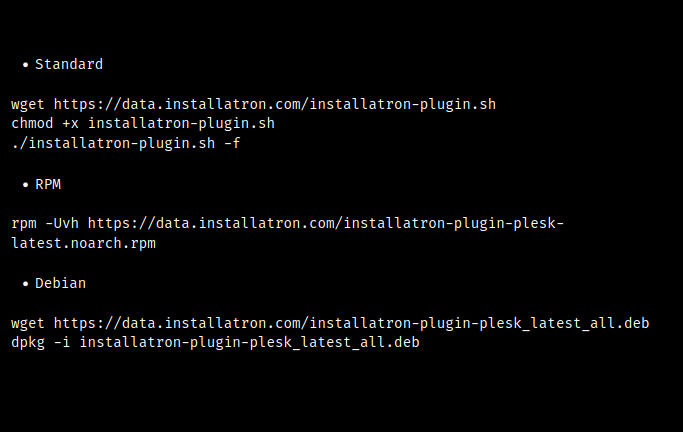 Installatron in plesk for linux