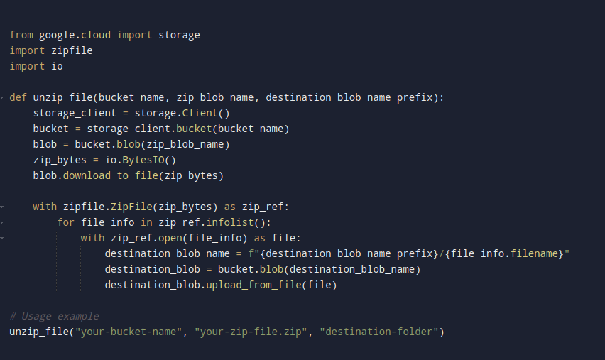 How to Unzip file in Google Cloud bucket - Python script