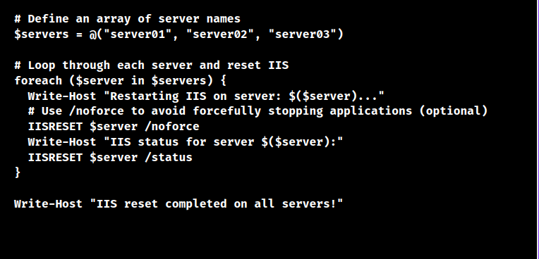 powershell script to reset iis on multiple servers