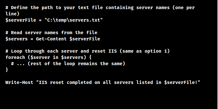 powershell script to reset iis on multiple servers