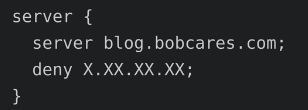 `deny` directive within the `server` block: