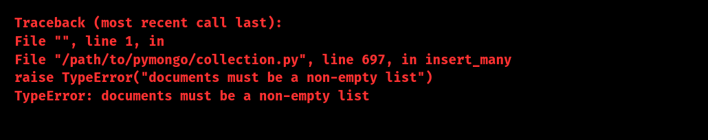 mongodb documents must be a non-empty list