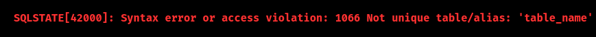 laravel syntax error or access violation 1066 not unique table/alias