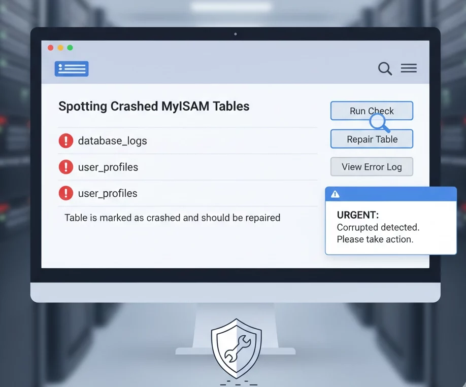 repair a crashed MyISAM database table