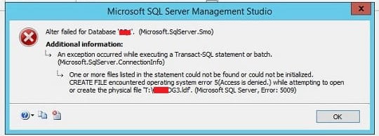 SQL Server Error 5009