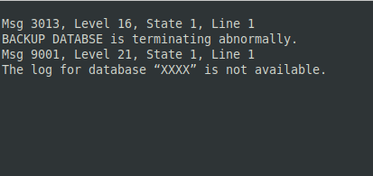 Error message Backup Database is terminating abnormally