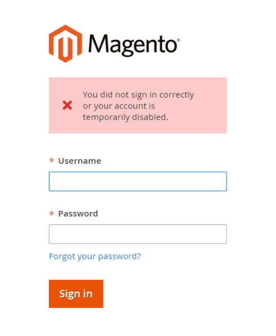 magento your account is temporarily disabled