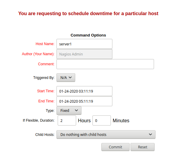 Nagios scheduled downtime