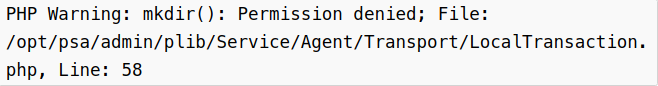 Plesk error Can't create transaction directory file