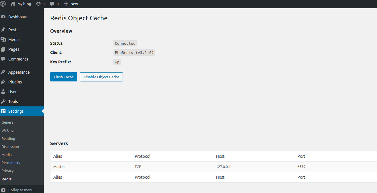 Redis cache for WordPress