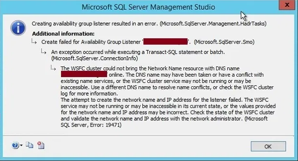 SQL Server Error 19471