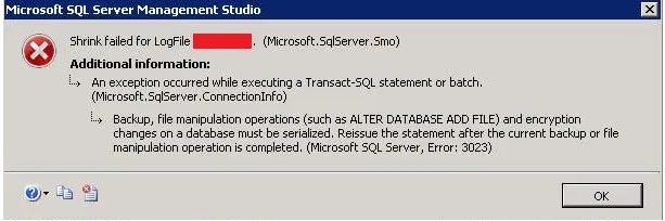 SQL server error 3023