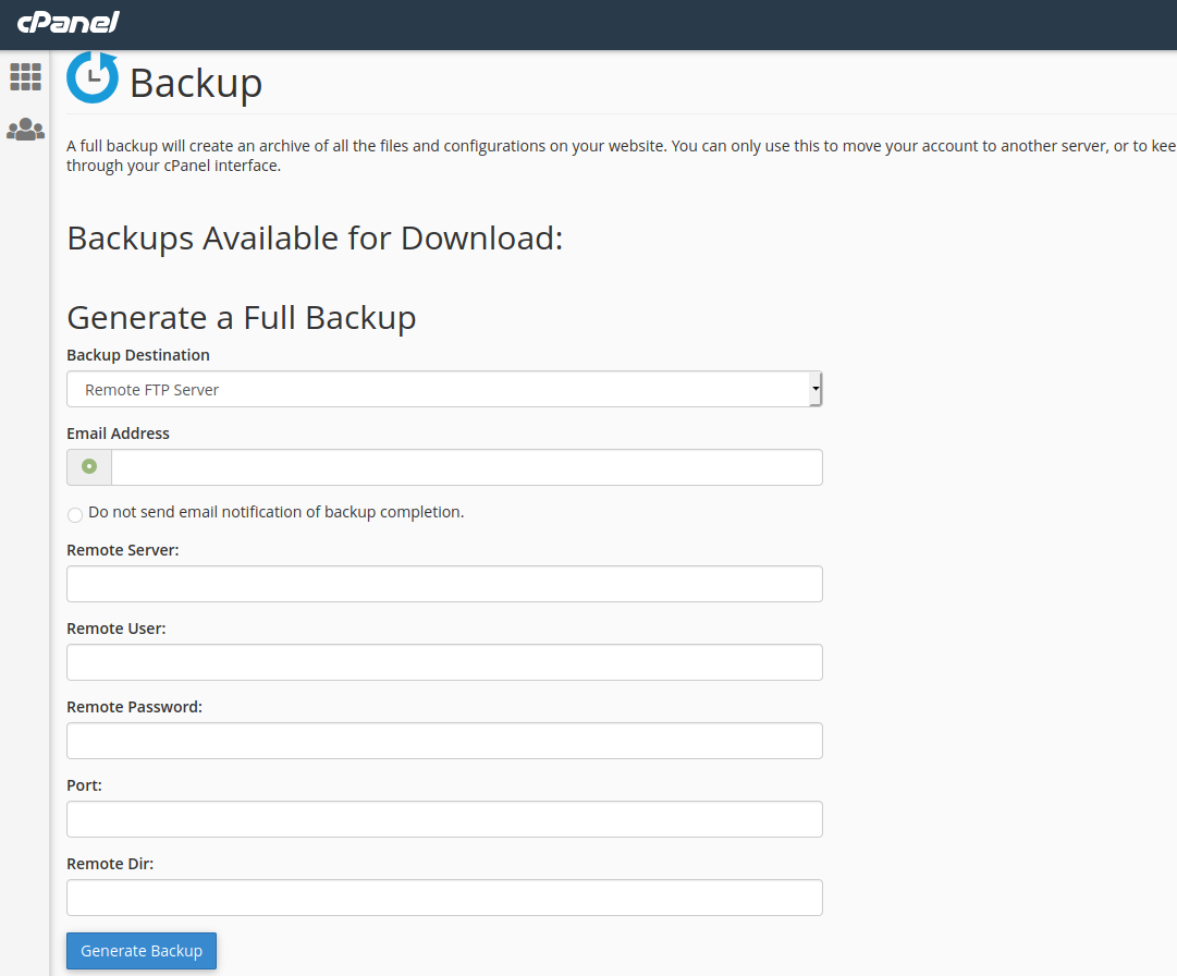 Remote backup cPanel