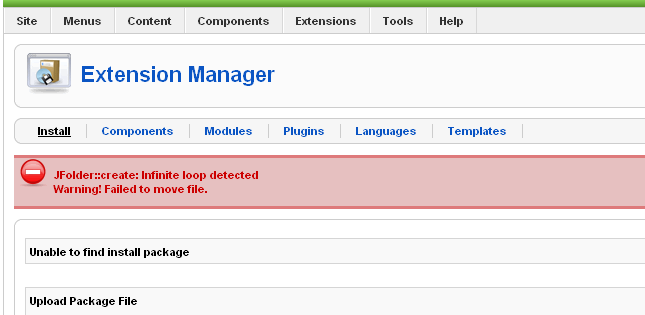 Infinite loop detected in JError joomla