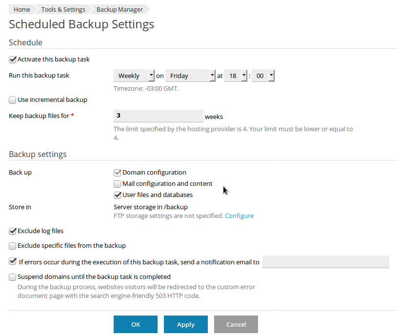 Plesk high load average - adjusting backup settings.