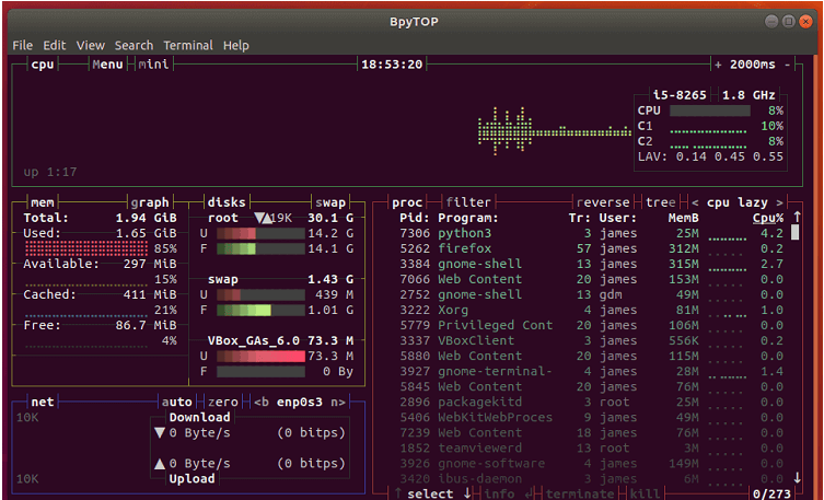 Bpytop Monitoring for Linux & FreeBSD Resources