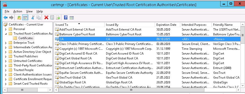 Add root CA certificate to trusted certificates