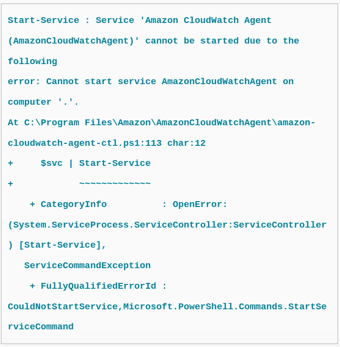 CloudWatch agent won't start on Windows Server