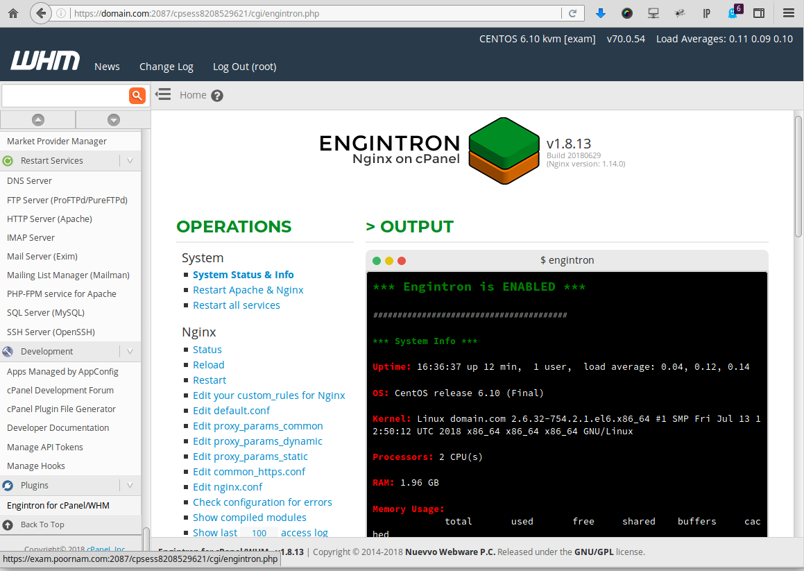 cPanel Nginx Support Engintron