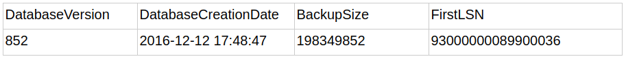 database version or build from backup