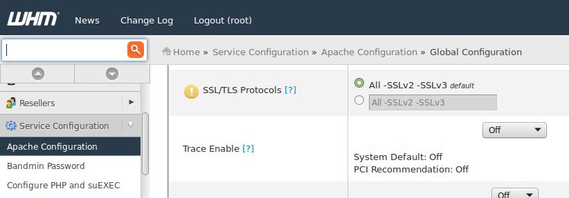 disable apache sslv3 whm