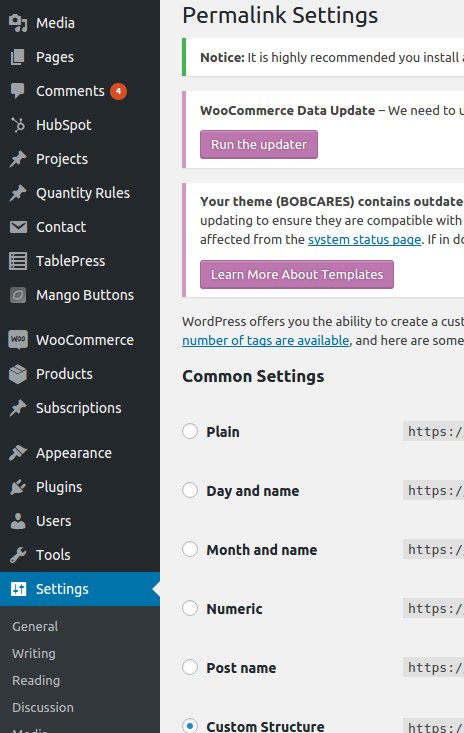 Permalink settings in WordPress