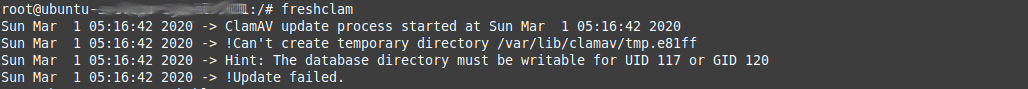 freshclam can't create temporary directory