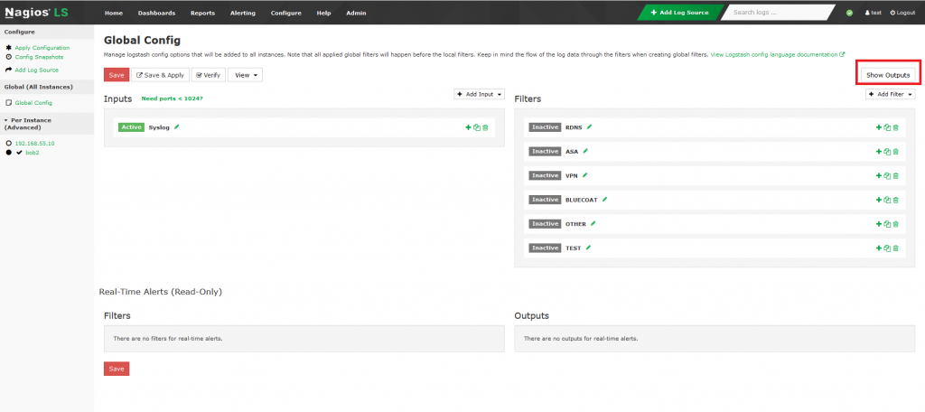 configure Inputs in ngios log server