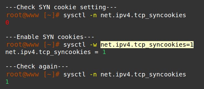 how to configure firewall in linux - SYN cookie protection