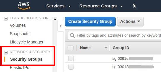 how to connect two ec2 instances - security groups menu