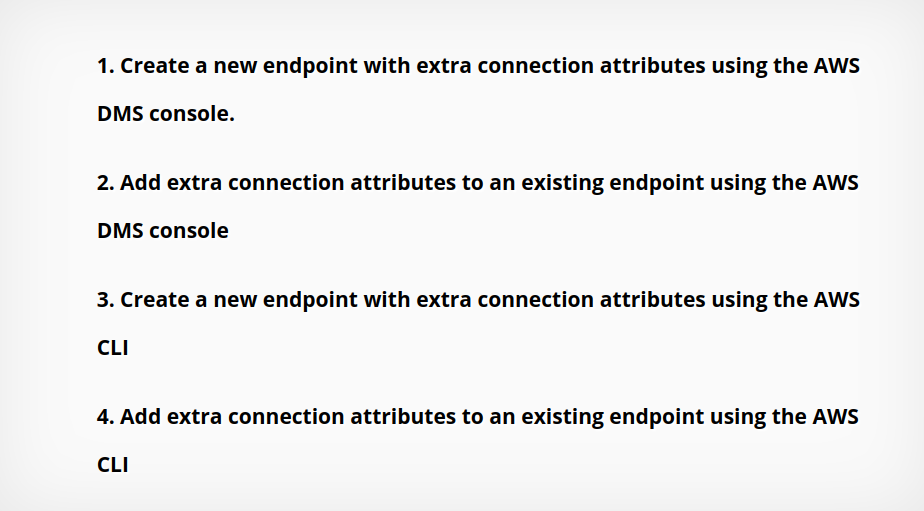 add or modify extra connection attributes for an AWS DMS endpoint