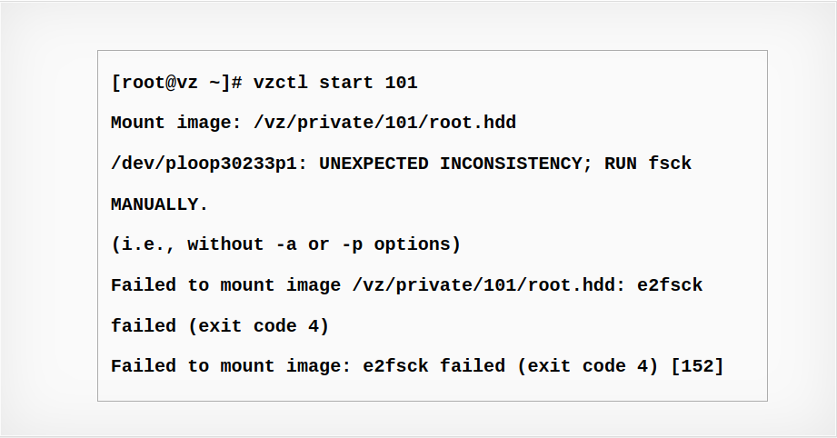 Openvz Failed to mount image